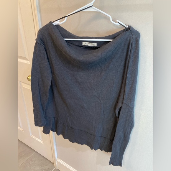 We the Free Free People LondonTown Grey Thermal Ribbed Sweater Size Small - Picture 2 of 7